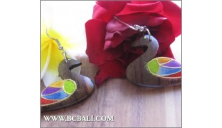 Bali Wood Earrings Duck Carving Coloring Fashion